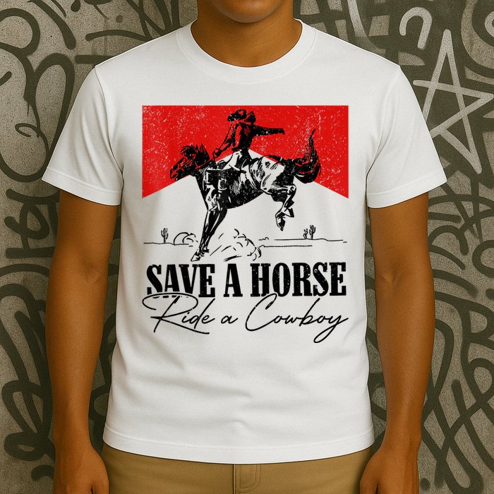 Save A Horse Ride A Cowboy Skeleton Country Skull Western T-Shirt