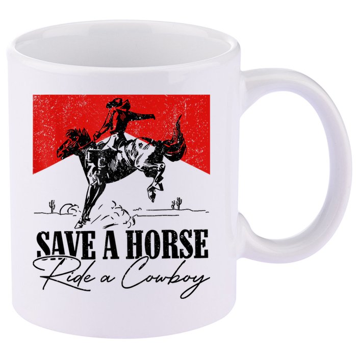Save A Horse Ride A Cowboy Skeleton Country Skull Western 11oz C Handle Ceramic Mug