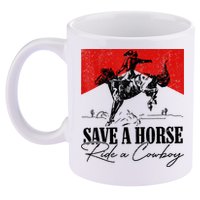 Save A Horse Ride A Cowboy Skeleton Country Skull Western 11oz C Handle Ceramic Mug