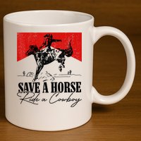 Save A Horse Ride A Cowboy Skeleton Country Skull Western 11oz C Handle Ceramic Mug