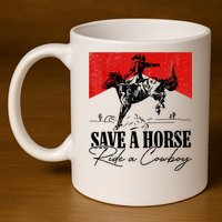 Save A Horse Ride A Cowboy Skeleton Country Skull Western 11oz C Handle Ceramic Mug