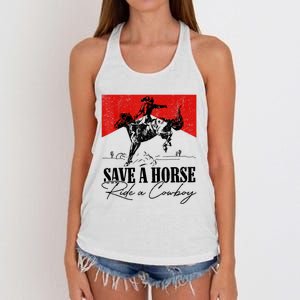 Save A Horse Ride A Cowboy Skeleton Country Skull Western Women's Knotted Racerback Tank