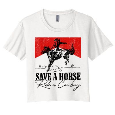 Save A Horse Ride A Cowboy Skeleton Country Skull Western Women's Crop Top Tee