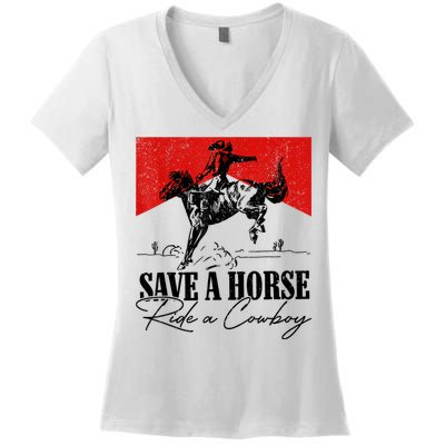 Save A Horse Ride A Cowboy Skeleton Country Skull Western Women's V-Neck T-Shirt