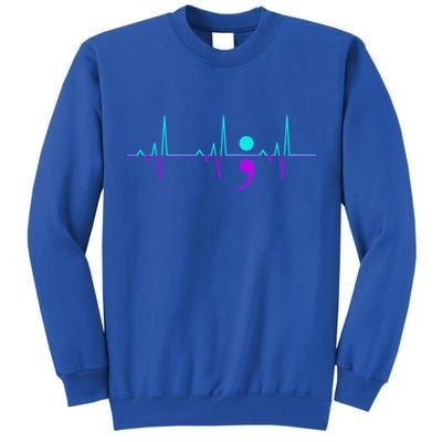 Suicide Awareness Heartbeat Happy Ribbon Support Graphic Gift Tall Sweatshirt