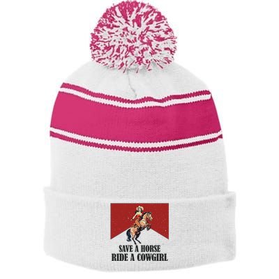 Save A Horse Ride A Cowgirl Stripe Pom Pom Beanie