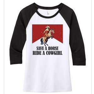 Save A Horse Ride A Cowgirl Women's Tri-Blend 3/4-Sleeve Raglan Shirt