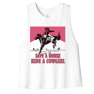 Save A Horse Ride A Cowgirl Lesbian Women's Racerback Cropped Tank