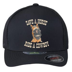 Save A Horse Ride A Cowboy Funny Rodeo Horseback Riding Flexfit Unipanel Trucker Cap