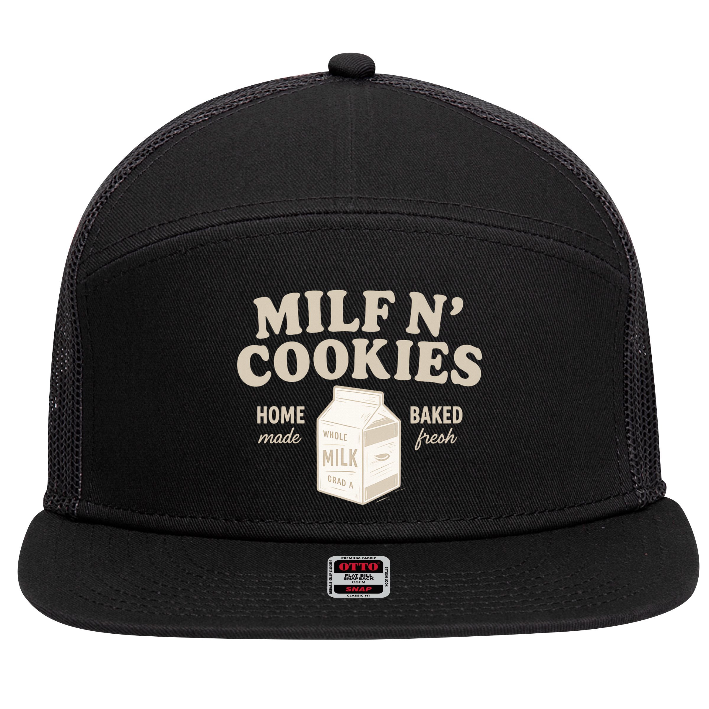Stay At Home Milf N Cookies  7 Panel Mesh Trucker Snapback Hat