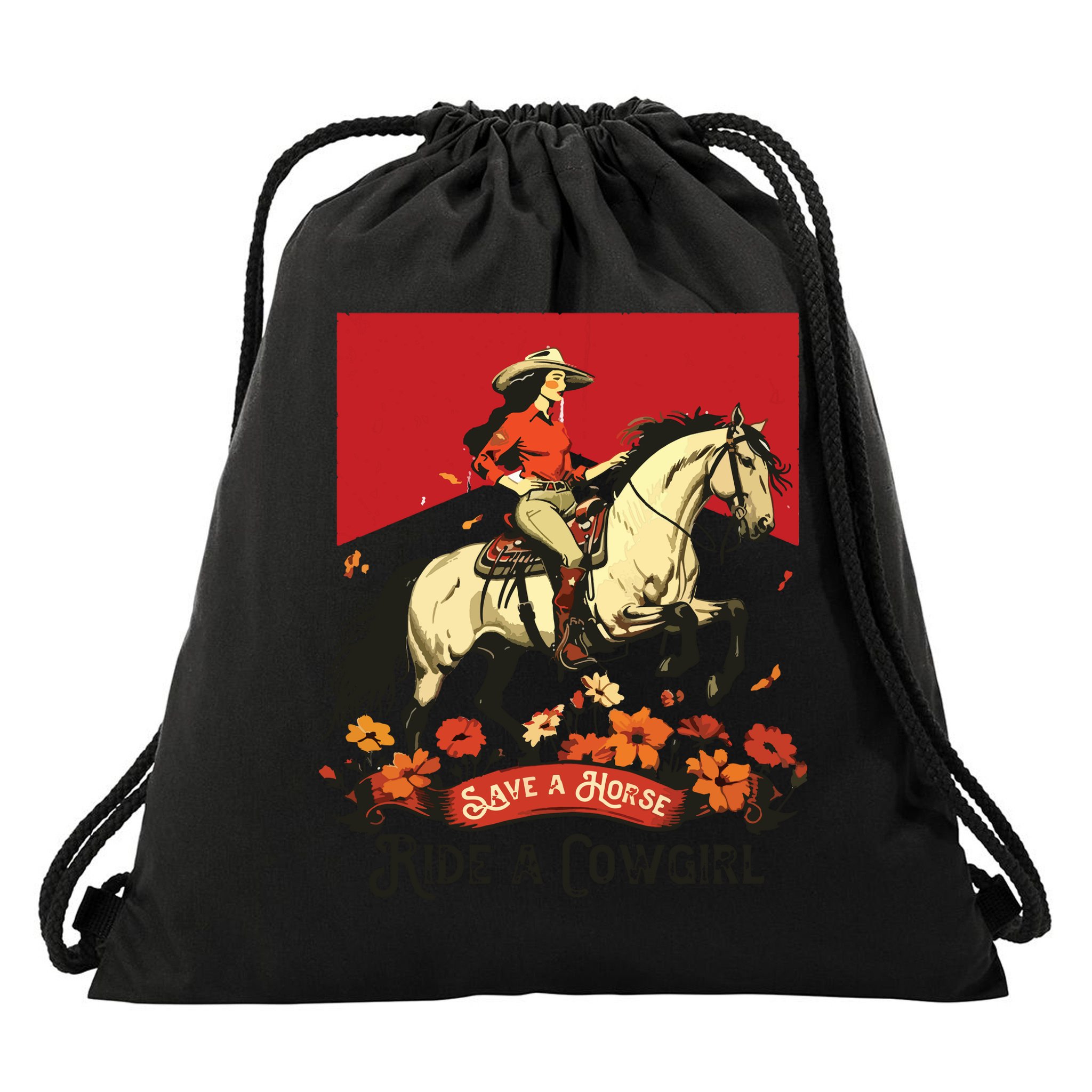 Save A Horse Ride A Cowgirl Western Rodeo Drawstring Bag