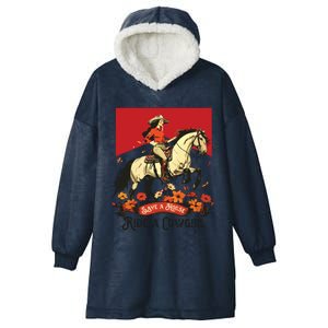 Save A Horse Ride A Cowgirl Western Rodeo Hooded Wearable Blanket