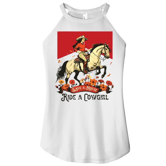 Save A Horse Ride A Cowgirl Western Rodeo Women's Perfect Tri Rocker Tank