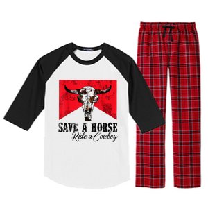 Save A Horse Ride A Cowboy Western Country Rodeo Bull Skull Raglan Sleeve Pajama Set