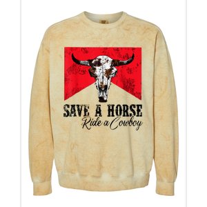 Save A Horse Ride A Cowboy Western Country Rodeo Bull Skull Colorblast Crewneck Sweatshirt