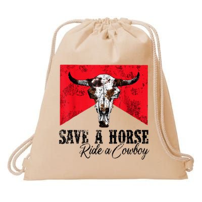 Save A Horse Ride A Cowboy Western Country Rodeo Bull Skull Drawstring Bag