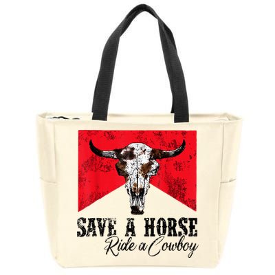 Save A Horse Ride A Cowboy Western Country Rodeo Bull Skull Zip Tote Bag