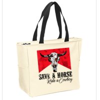 Save A Horse Ride A Cowboy Western Country Rodeo Bull Skull Zip Tote Bag