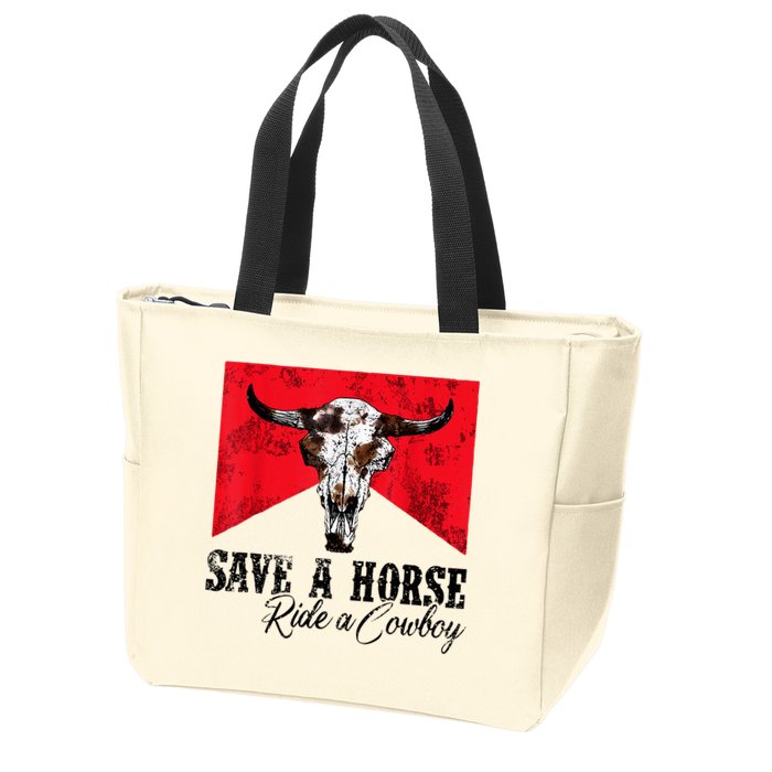 Save A Horse Ride A Cowboy Western Country Rodeo Bull Skull Zip Tote Bag