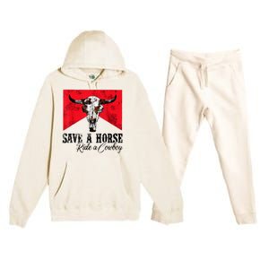 Save A Horse Ride A Cowboy Western Country Rodeo Bull Skull Premium Hooded Sweatsuit Set