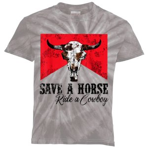 Save A Horse Ride A Cowboy Western Country Rodeo Bull Skull Kids Tie-Dye T-Shirt