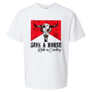 Save A Horse Ride A Cowboy Western Country Rodeo Bull Skull Sueded Cloud Jersey T-Shirt