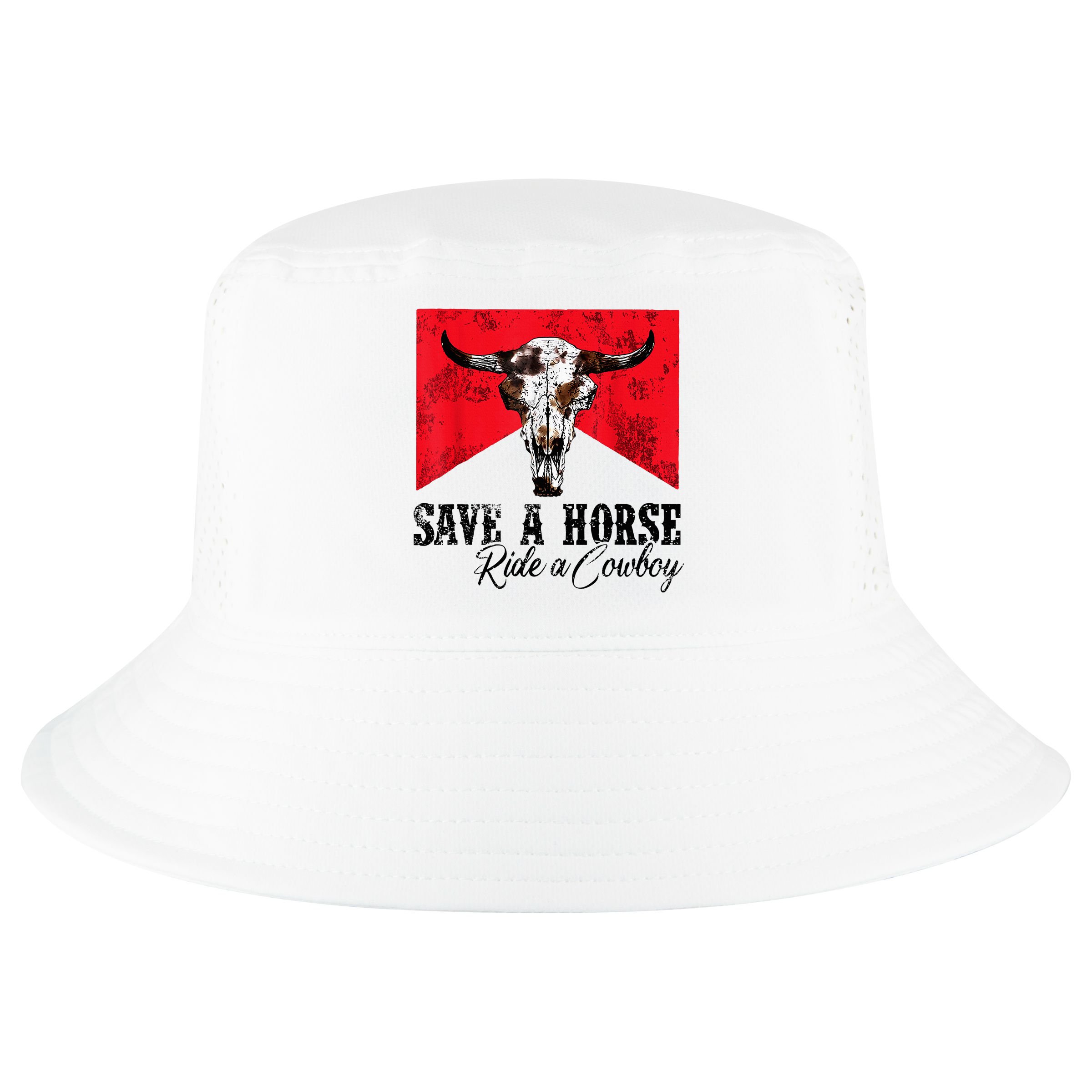 Save A Horse Ride A Cowboy Western Country Rodeo Bull Skull Cool Comfort Performance Bucket Hat