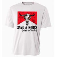 Save A Horse Ride A Cowboy Western Country Rodeo Bull Skull Cooling Performance Crew T-Shirt