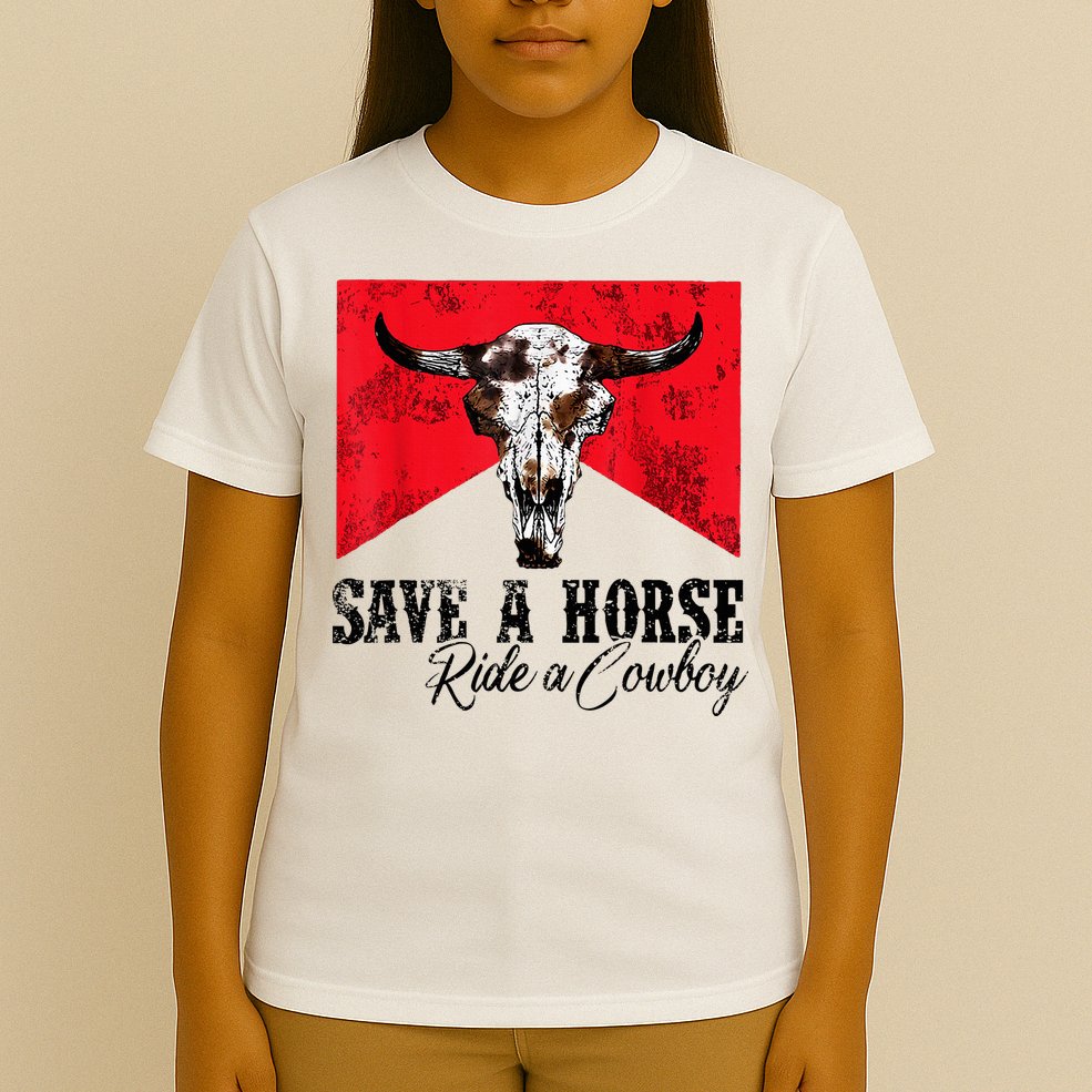 Save A Horse Ride A Cowboy Western Country Rodeo Bull Skull T-Shirt
