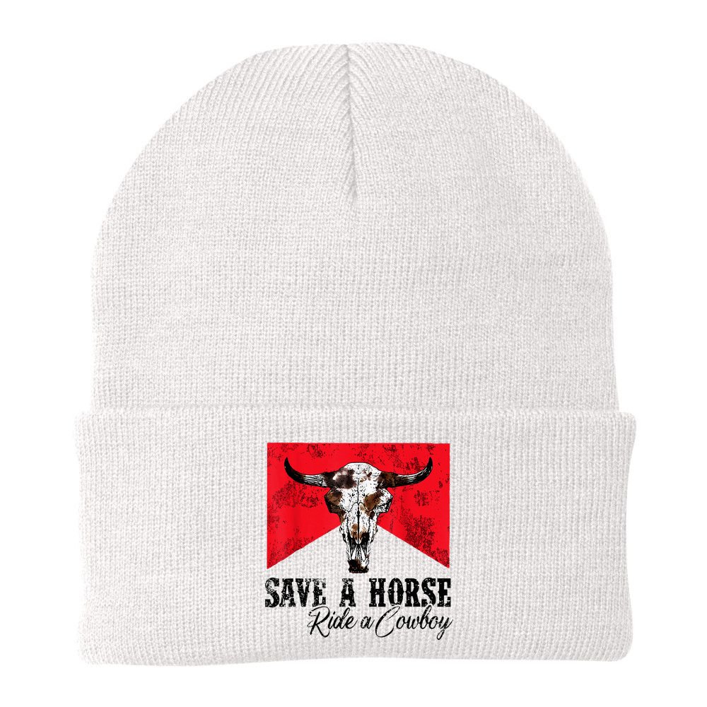 Save A Horse Ride A Cowboy Western Country Rodeo Bull Skull Beanie