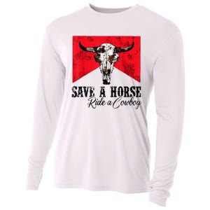 Save A Horse Ride A Cowboy Western Country Rodeo Bull Skull Cooling Performance Long Sleeve Crew