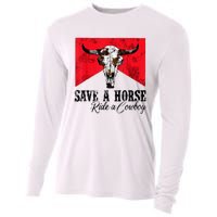 Save A Horse Ride A Cowboy Western Country Rodeo Bull Skull Cooling Performance Long Sleeve Crew