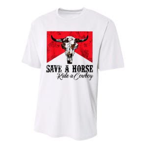 Save A Horse Ride A Cowboy Western Country Rodeo Bull Skull Performance Sprint T-Shirt