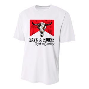 Save A Horse Ride A Cowboy Western Country Rodeo Bull Skull Youth Performance Sprint T-Shirt