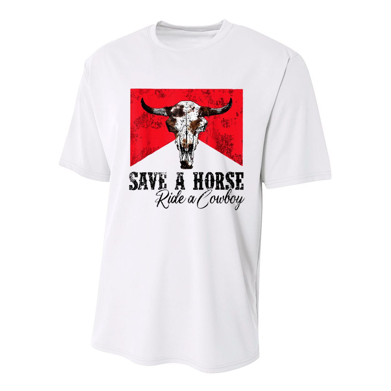 Save A Horse Ride A Cowboy Western Country Rodeo Bull Skull Youth Performance Sprint T-Shirt
