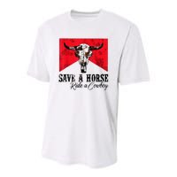 Save A Horse Ride A Cowboy Western Country Rodeo Bull Skull Youth Performance Sprint T-Shirt