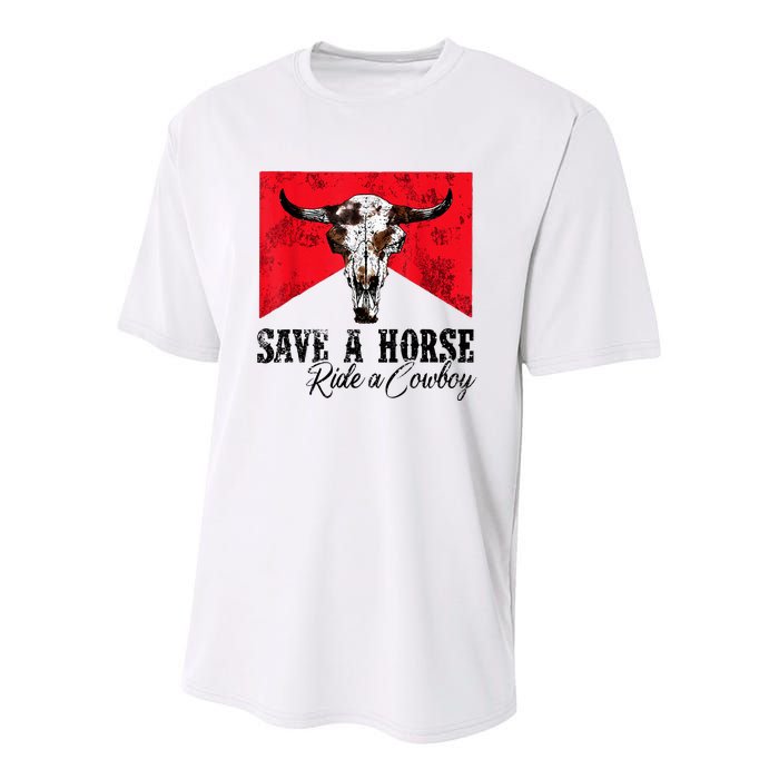 Save A Horse Ride A Cowboy Western Country Rodeo Bull Skull Youth Performance Sprint T-Shirt