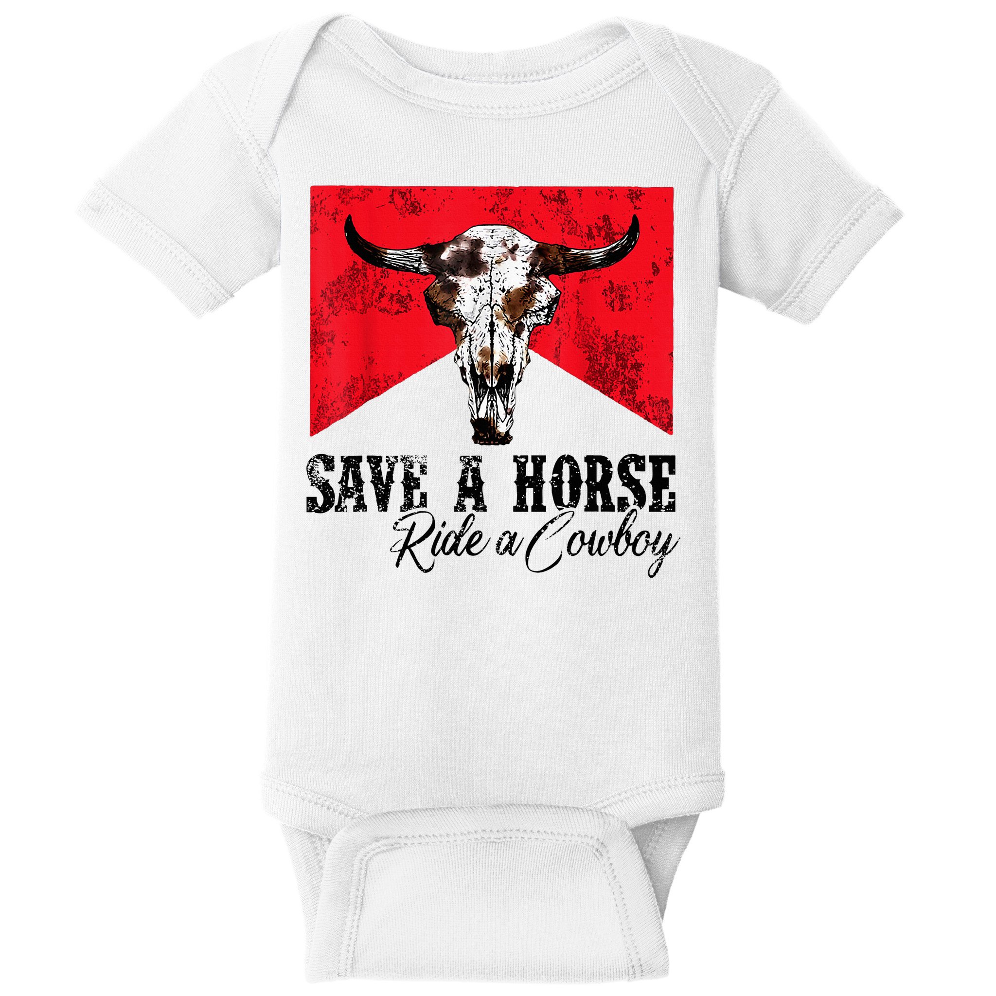 Save A Horse Ride A Cowboy Western Country Rodeo Bull Skull Baby Bodysuit