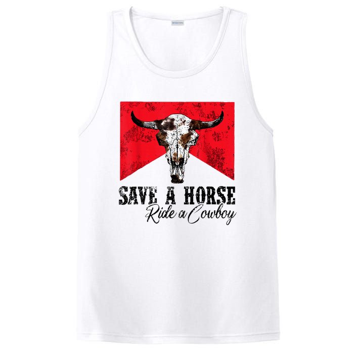 Save A Horse Ride A Cowboy Western Country Rodeo Bull Skull PosiCharge Competitor Tank