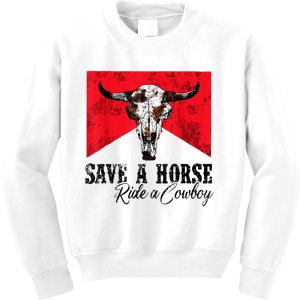 Save A Horse Ride A Cowboy Western Country Rodeo Bull Skull Kids Sweatshirt