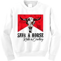 Save A Horse Ride A Cowboy Western Country Rodeo Bull Skull Kids Sweatshirt