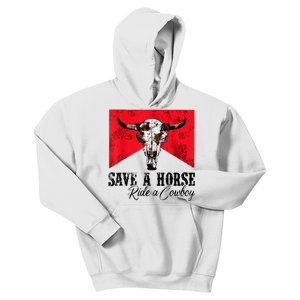 Save A Horse Ride A Cowboy Western Country Rodeo Bull Skull Kids Hoodie