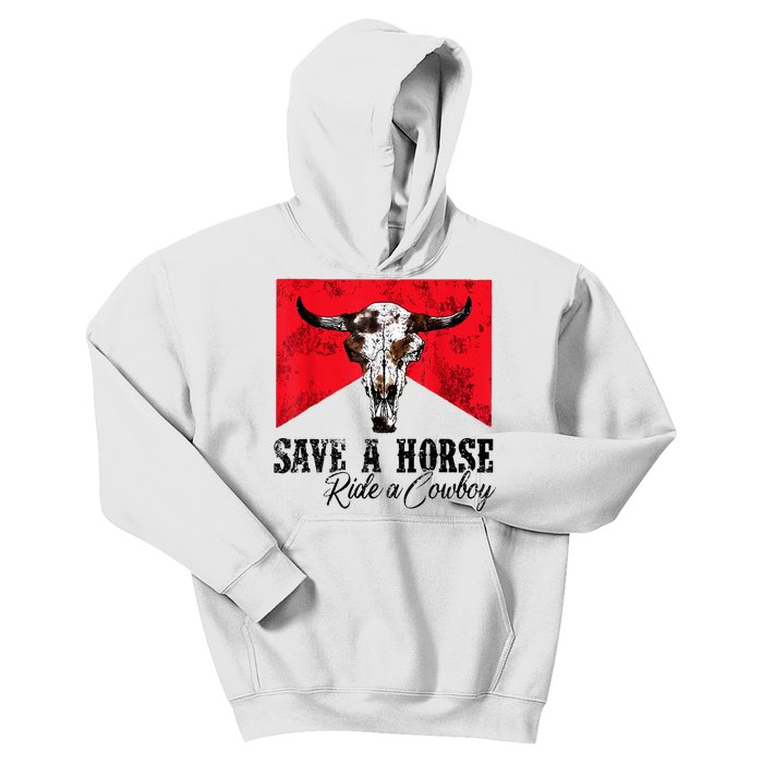 Save A Horse Ride A Cowboy Western Country Rodeo Bull Skull Kids Hoodie