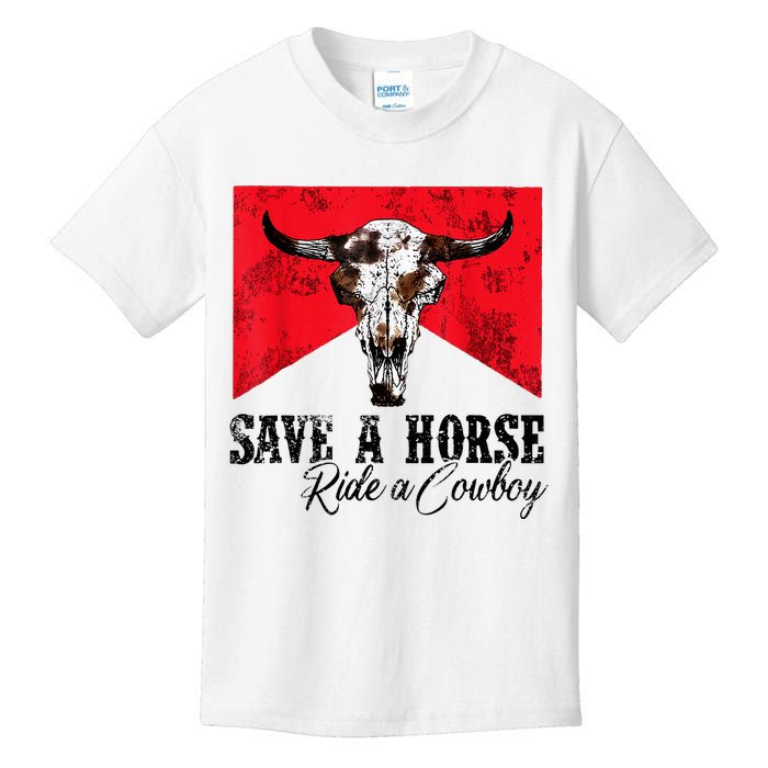 Save A Horse Ride A Cowboy Western Country Rodeo Bull Skull Kids T-Shirt