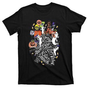 Spooky Anatomical Heart Word Cloud Design for Halloween Decor T-Shirt