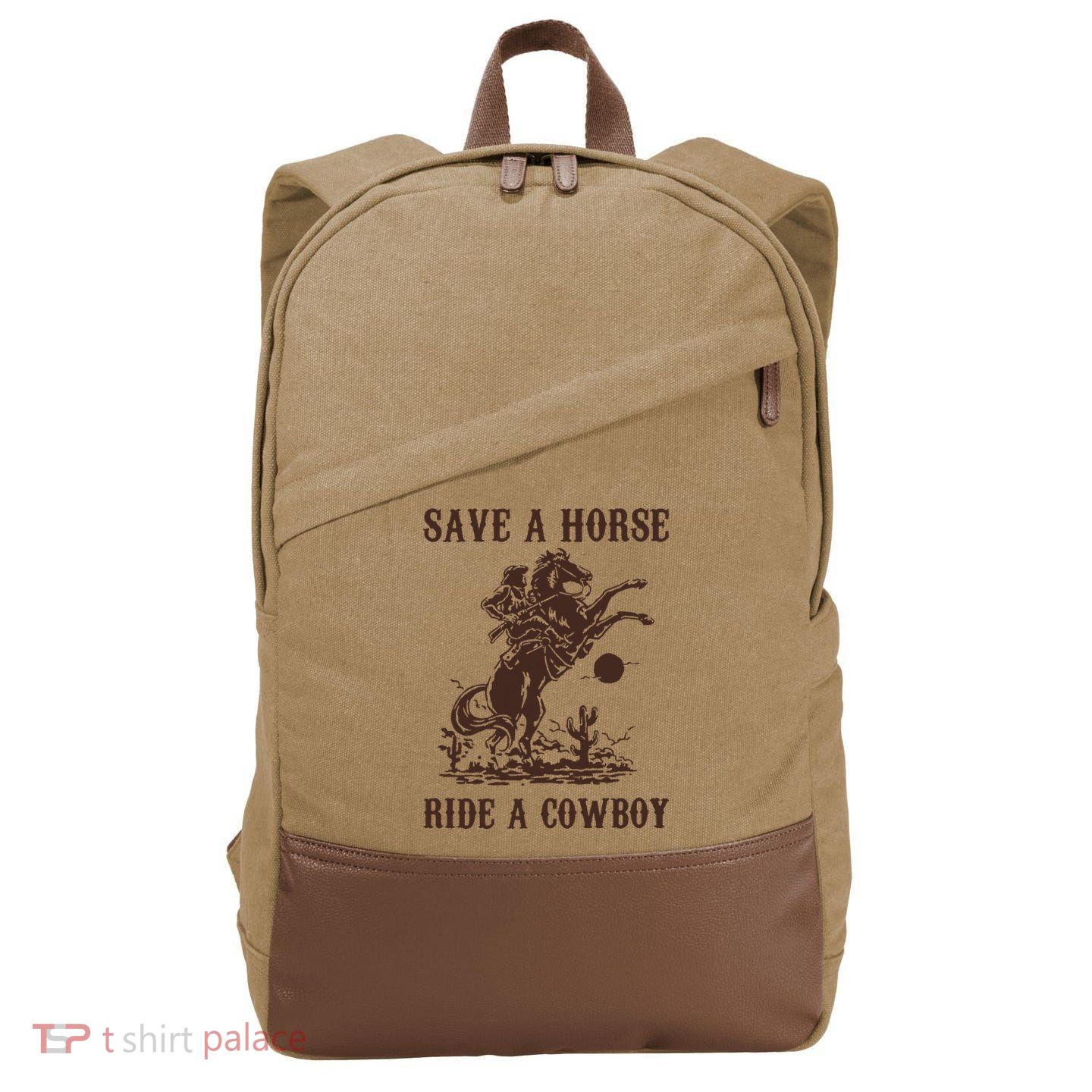 Save A Horse Ride A Cowboy Cotton Canvas Backpack