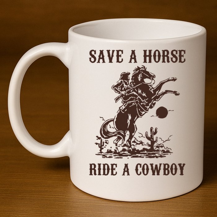 Save A Horse Ride A Cowboy 11oz C Handle Ceramic Mug