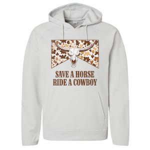 Save A Horse Ride A Cow Bull Skull Leopard Western Rodeo Performance Fleece Hoodie