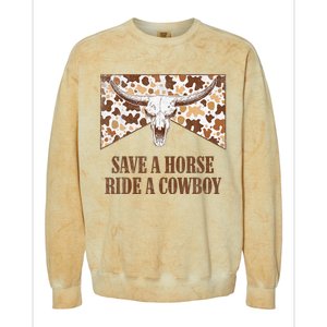 Save A Horse Ride A Cow Bull Skull Leopard Western Rodeo Colorblast Crewneck Sweatshirt