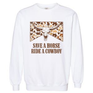 Save A Horse Ride A Cow Bull Skull Leopard Western Rodeo Garment-Dyed Sweatshirt